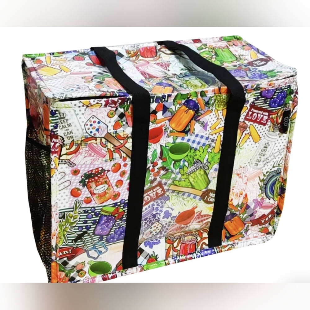 Insulated Reusable Shopping Tote Vegetable Canning Theme